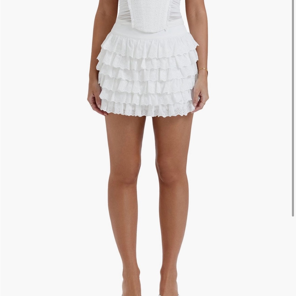 House of CB Fifi Ruffle Eyelet Cotton Blend Miniskirt